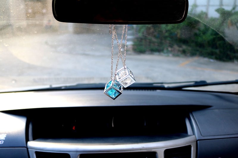 Fsforcar Bling Diamond Cube Car Rear View Mirror Charms, Crystal Rhinestone Cube Hanging Ornament for Automotive, Home Decor (Clear) - Image 1